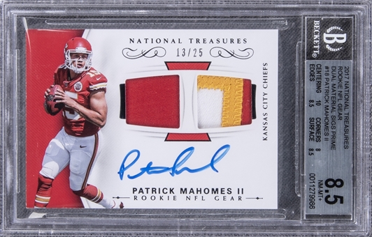 2017 Panini National Treasures Rookie NFL Gear Dual Material #18 Patrick Mahomes Signed Patch Rookie Card (#13/25) - BGS NM-MT+ 8.5/BGS 9